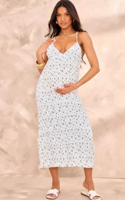 Maternity Shirred Floral Detail Midi Dress-PrettyLittleThing Clearance