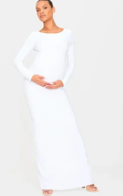 Maternity Slinky Long Sleeve Open Back Maxi Dress-PrettyLittleThing Discount