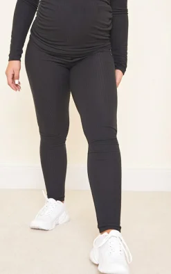 Online PrettyLittleThing Maternity  Brushed Rib Leggings Black
