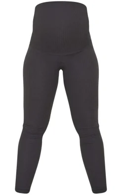 Online PrettyLittleThing Maternity  Brushed Rib Leggings Black