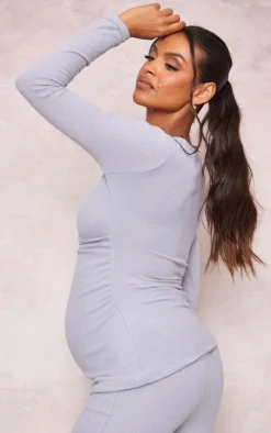 Online PrettyLittleThing Maternity  Brushed Rib Ruched Top Grey