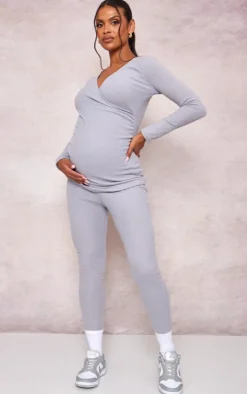 Online PrettyLittleThing Maternity  Brushed Rib Ruched Top Grey