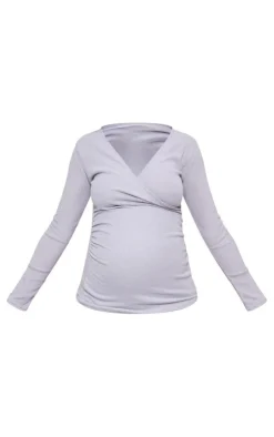 Online PrettyLittleThing Maternity  Brushed Rib Ruched Top Grey