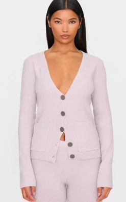 New PrettyLittleThing Basic Knit Button Up Cardigan Mauve