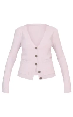 New PrettyLittleThing Basic Knit Button Up Cardigan Mauve