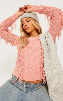 PrettyLittleThing Sweaters*Chenille Long Sleeve Cable Knit Pullover Sweatshirt
