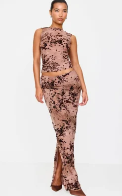 New PrettyLittleThing Floral Print Devore Mesh Backless Top Mauve