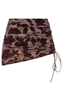 Mauve Mesh Devore Ruched Side Mini Skirt