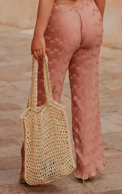 PrettyLittleThing Plisse Ring Detail Wrap Around Pants Mauve