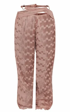 PrettyLittleThing Plisse Ring Detail Wrap Around Pants Mauve