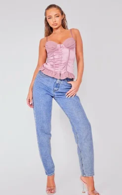 PrettyLittleThing Corsets*Satin Chiffon Bust Insert Hook And Eye Frill Hem Corset