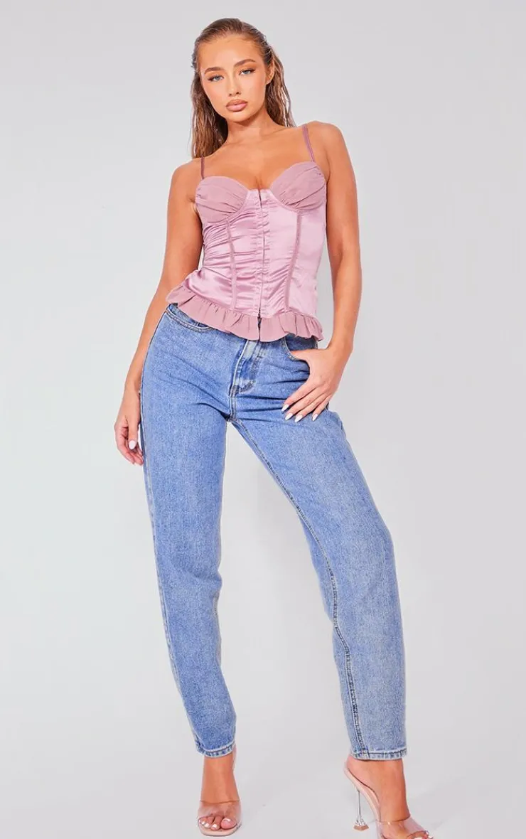 PrettyLittleThing Corsets*Satin Chiffon Bust Insert Hook And Eye Frill Hem Corset
