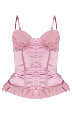 PrettyLittleThing Corsets*Satin Chiffon Bust Insert Hook And Eye Frill Hem Corset
