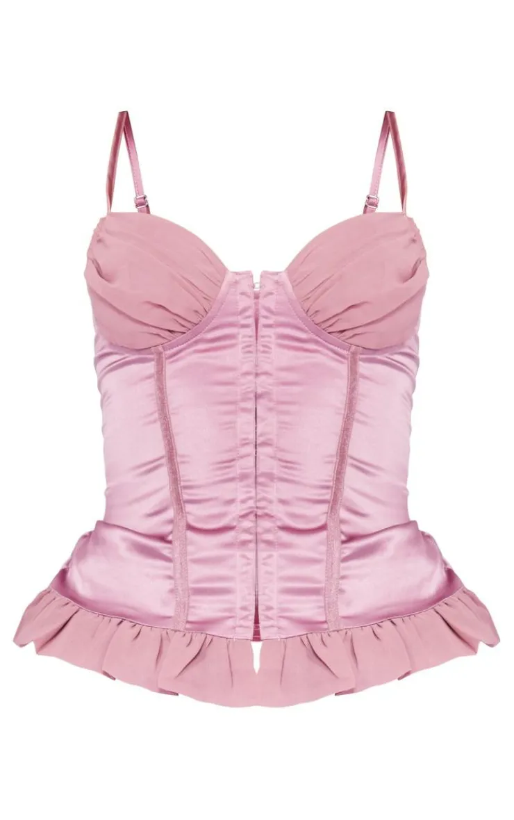 PrettyLittleThing Corsets*Satin Chiffon Bust Insert Hook And Eye Frill Hem Corset