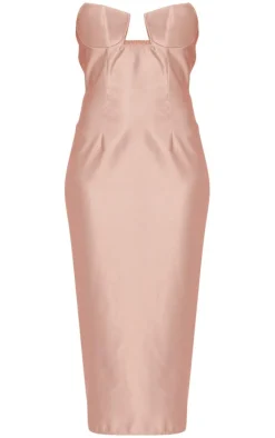 Satin V Bar Bandeau Midi Dress-PrettyLittleThing Hot