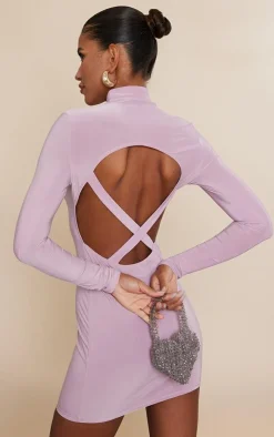 Slinky Cut Out Cross Back Long Sleeve Bodycon Dress-PrettyLittleThing Hot