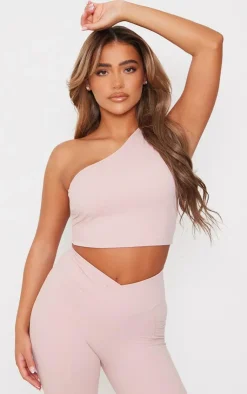 Clearance PrettyLittleThing Snatched Sculpt Strappy One Shoulder Crop Top Mauve