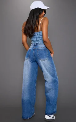 PrettyLittleThing Corsets*Bandeau Seam Detail Denim Corset Top