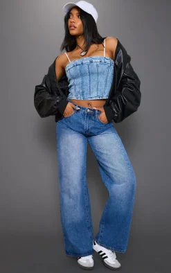 PrettyLittleThing Corsets*Bandeau Seam Detail Denim Corset Top