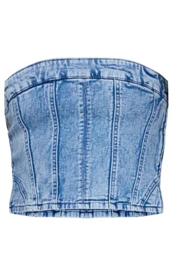 PrettyLittleThing Corsets*Bandeau Seam Detail Denim Corset Top