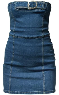 Belted Stretch Denim Micro Mini Dress-PrettyLittleThing New