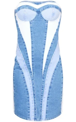Contrast Panel Denim Mini Dress-PrettyLittleThing Clearance