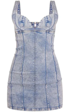 Cupped Seam Detail Denim Mini Dress-PrettyLittleThing Best