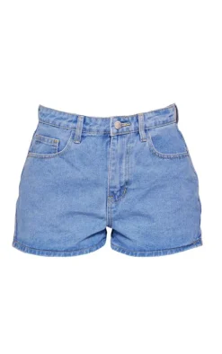 Mid Blue Wash Denim Mom Shorts