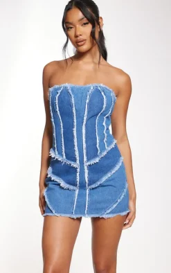 Distressed Seam Detail Mini Dress-PrettyLittleThing Online
