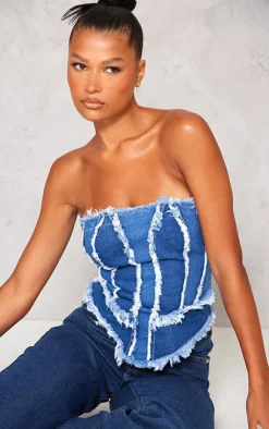 PrettyLittleThing Corsets*Distressed Seam Detail Paneled Dipped Corset