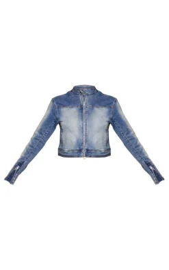 Mid Blue Wash Faded Motocross Jacket