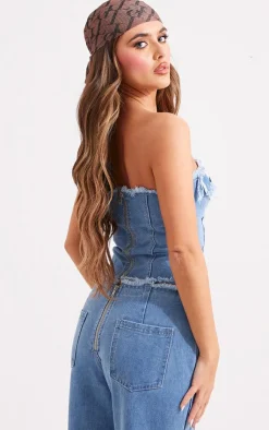 PrettyLittleThing Corsets*Frayed Detail Lace Up Denim Corset