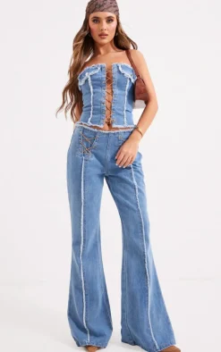 PrettyLittleThing Corsets*Frayed Detail Lace Up Denim Corset