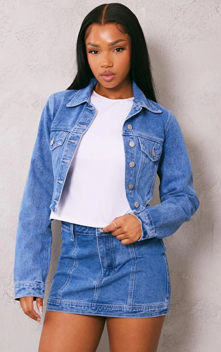 Best PrettyLittleThing Low Rise Denim Mini Skirt Mid Blue Wash