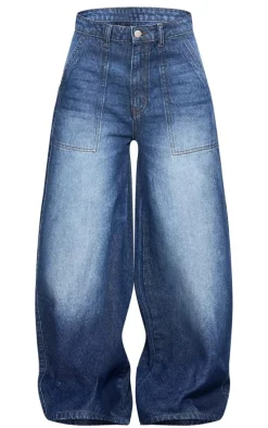 Mid Blue Wash Mid Rise Wide Leg Jeans