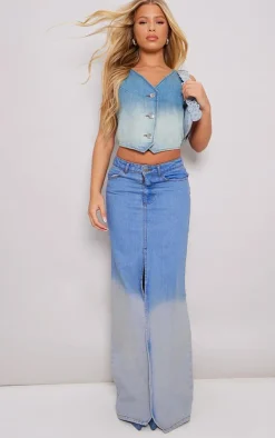 Hot PrettyLittleThing Ombre Denim Maxi Skirt Mid Blue Wash