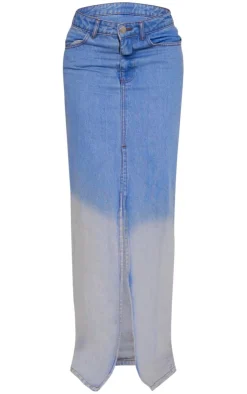 Hot PrettyLittleThing Ombre Denim Maxi Skirt Mid Blue Wash