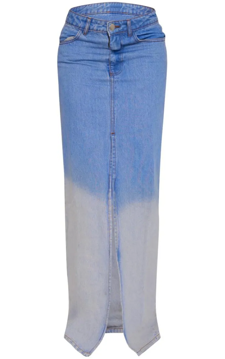 Hot PrettyLittleThing Ombre Denim Maxi Skirt Mid Blue Wash