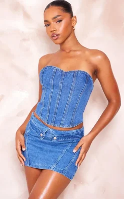 PrettyLittleThing Corsets*Seam Detail Denim Corset Top