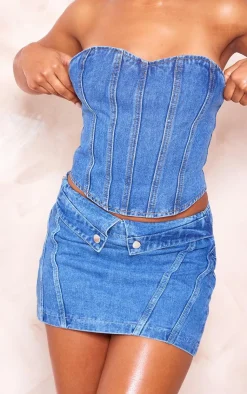PrettyLittleThing Corsets*Seam Detail Denim Corset Top