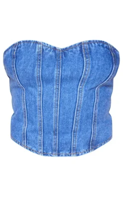 PrettyLittleThing Corsets*Seam Detail Denim Corset Top