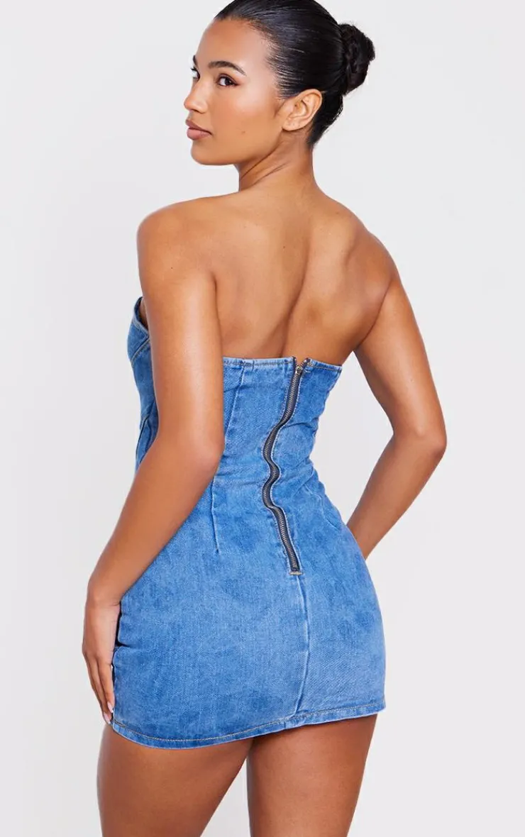 Seam Detail Bandeau Denim Mini Dress-PrettyLittleThing Hot