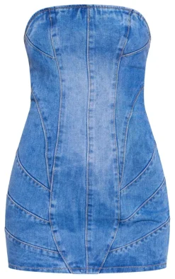 Seam Detail Bandeau Denim Mini Dress-PrettyLittleThing Hot