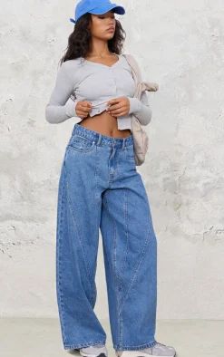 PrettyLittleThing Christmas Shop*Seam Detail Wide Leg Denim Jeans