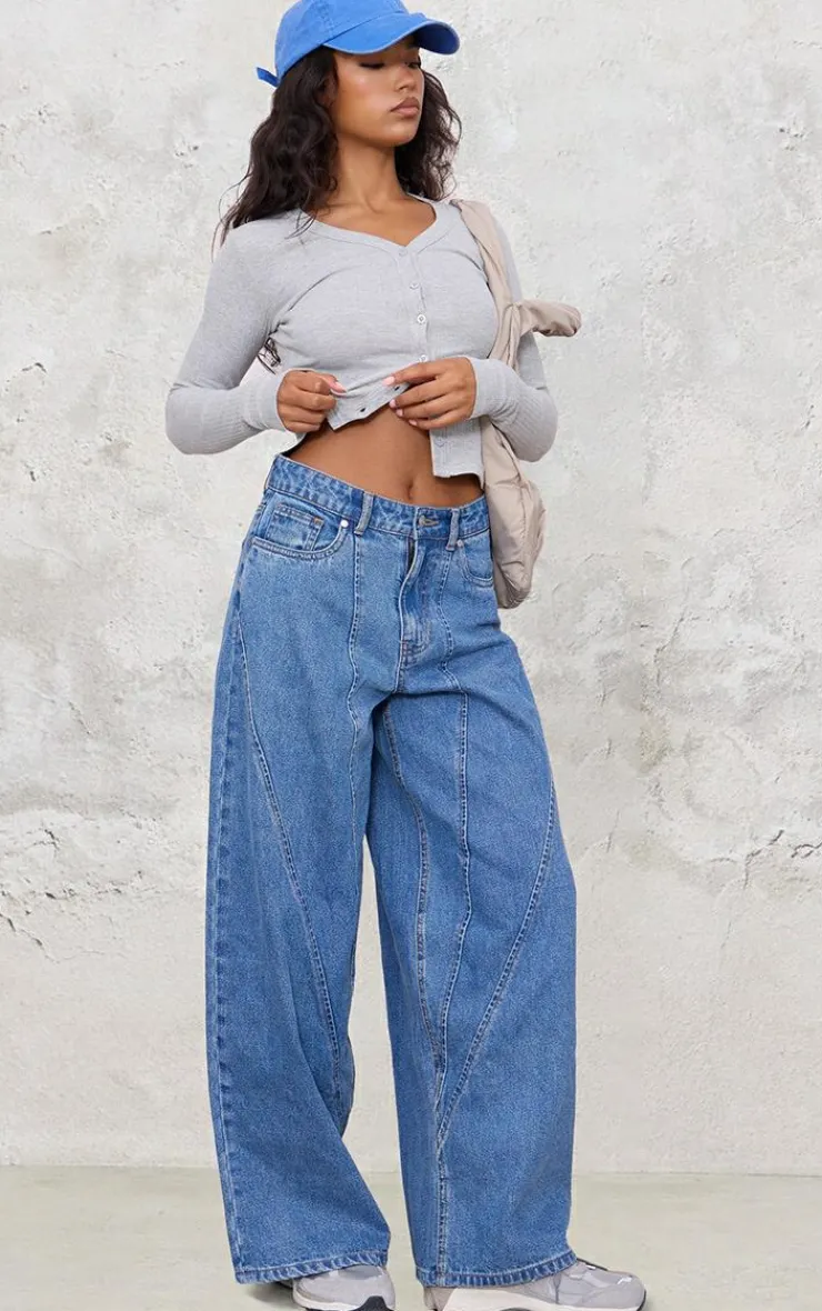 PrettyLittleThing Christmas Shop*Seam Detail Wide Leg Denim Jeans