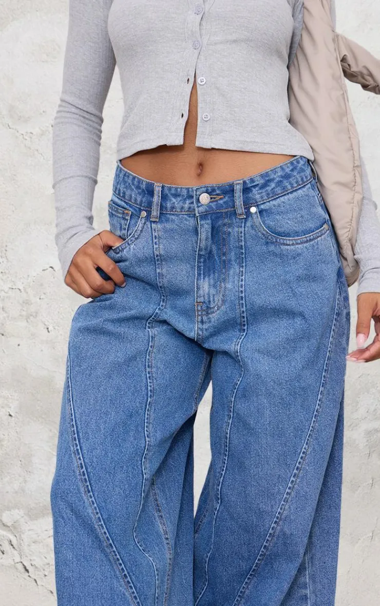 PrettyLittleThing Christmas Shop*Seam Detail Wide Leg Denim Jeans