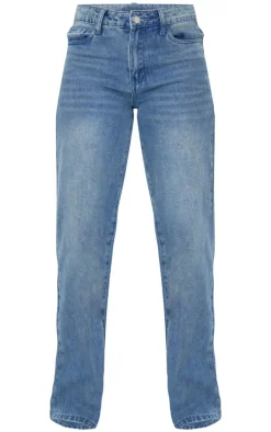 PrettyLittleThing Straight Leg Denim Jeans Mid Blue Wash