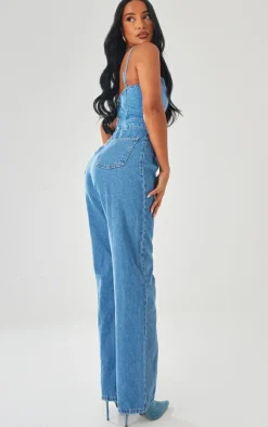 Strappy Back Detail Denim Jumpsuit-PrettyLittleThing Outlet
