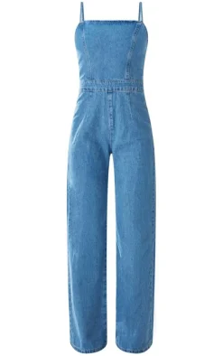Strappy Back Detail Denim Jumpsuit-PrettyLittleThing Outlet