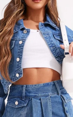 Outlet PrettyLittleThing Washed Pocket Detail Asymmetric Micro Mini Denim Skirt Mid Blue Wash